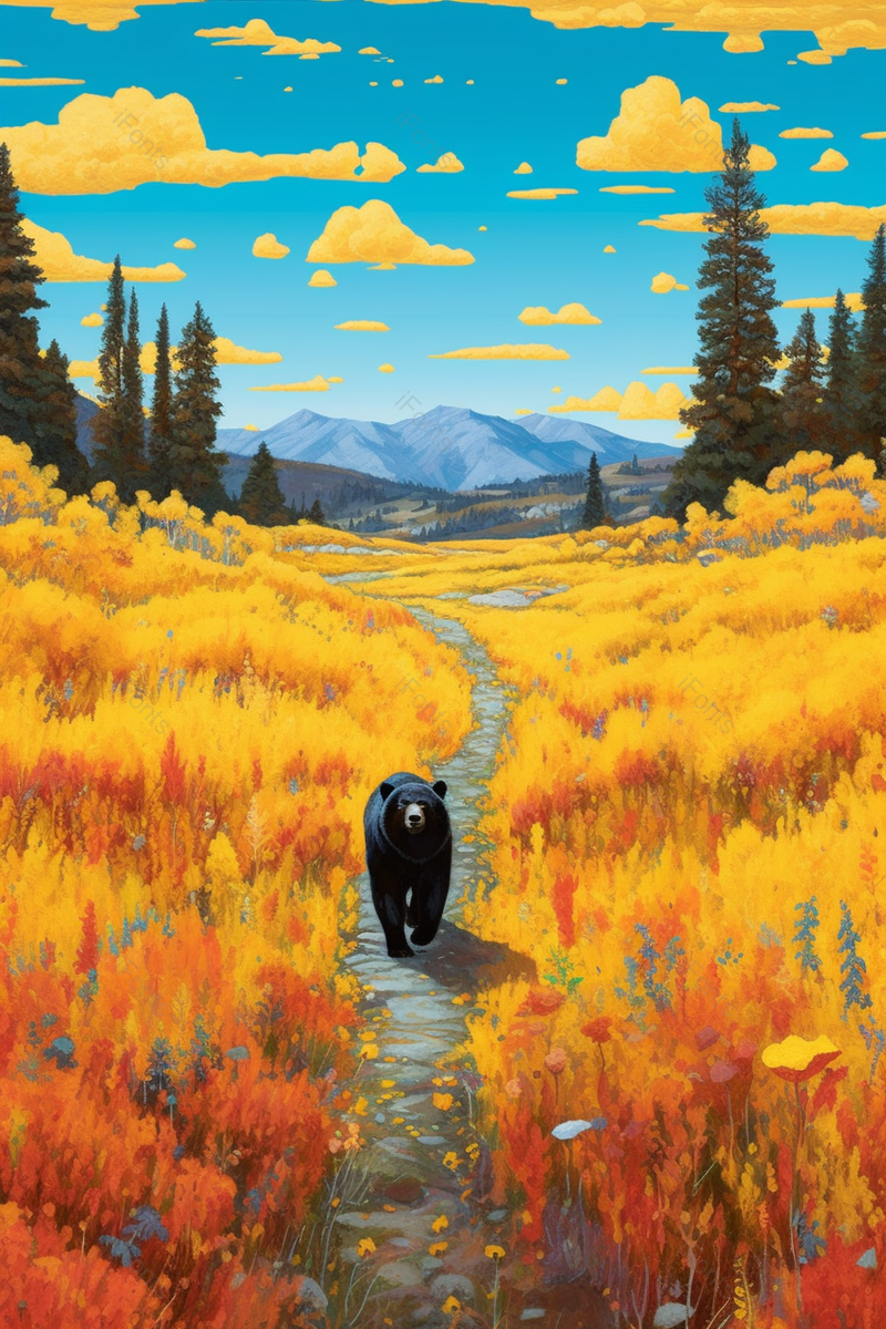 二十四节气-芒种小路间小熊插画背景,插画/手绘图,插画/手绘图库,插画/手绘图下载,插画/手绘